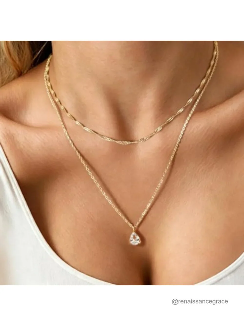 Layered Gold Necklaces Women Dainty CZ 14K Gold Plated Stainless Steel Stack